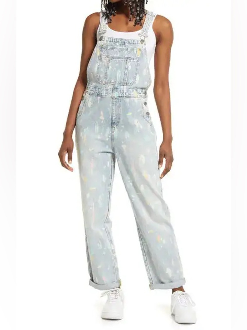 Nordstrom Light Blue Paint-Splatter Denim Overalls